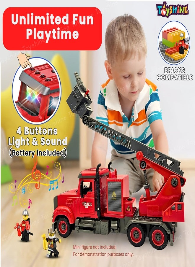 Toyshine DIY Fire Truck Toy inbuilt with Detachable Parts| Friction Powered | Water Sprinkler | 360° Rotateable Ladder | Music and Lights Imaginative Firefighter Adventures Toys for Toddlers Age 3 + - Image 4